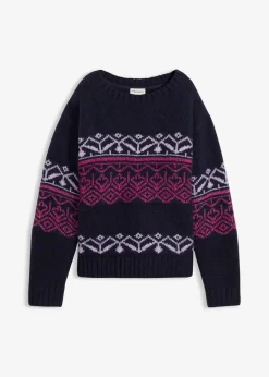 bonprix Bekleidung·Umstandsmode|Pullover & Strickjacken^Norweger-Pullover dunkelblau bedruckt