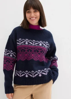 bonprix Bekleidung·Umstandsmode|Pullover & Strickjacken^Norweger-Pullover dunkelblau bedruckt