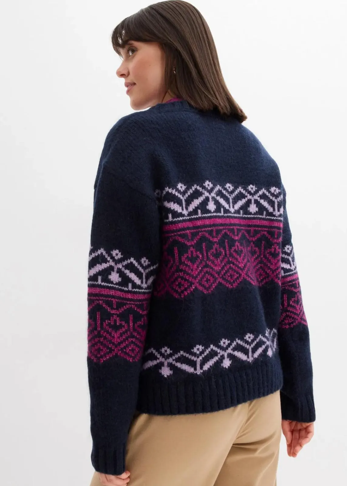 bonprix Bekleidung·Umstandsmode|Pullover & Strickjacken^Norweger-Pullover dunkelblau bedruckt