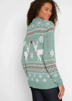 bonprix Bekleidung·Umstandsmode|Bekleidung·Jeans^Norweger-Pullover mit Turtleneck rauchgrün norwegermuster