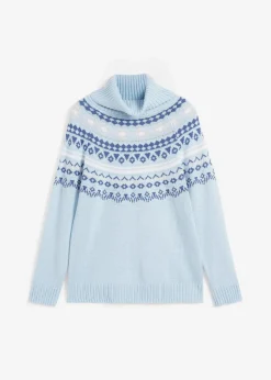 bonprix Bekleidung·Umstandsmode|Bekleidung·Jeans^Norweger-Rollkragenpullover nebelblau norwegermuster