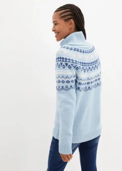 bonprix Bekleidung·Umstandsmode|Bekleidung·Jeans^Norweger-Rollkragenpullover nebelblau norwegermuster
