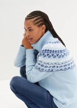 bonprix Bekleidung·Umstandsmode|Bekleidung·Jeans^Norweger-Rollkragenpullover nebelblau norwegermuster