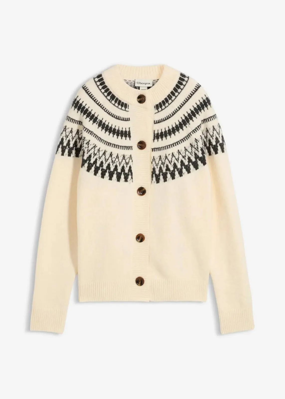 bonprix Bekleidung·Jeans|Nachhaltigere Materialien^Norweger-Strickjacke naturbeige norwegermuster