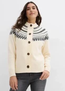bonprix Bekleidung·Jeans|Nachhaltigere Materialien^Norweger-Strickjacke naturbeige norwegermuster
