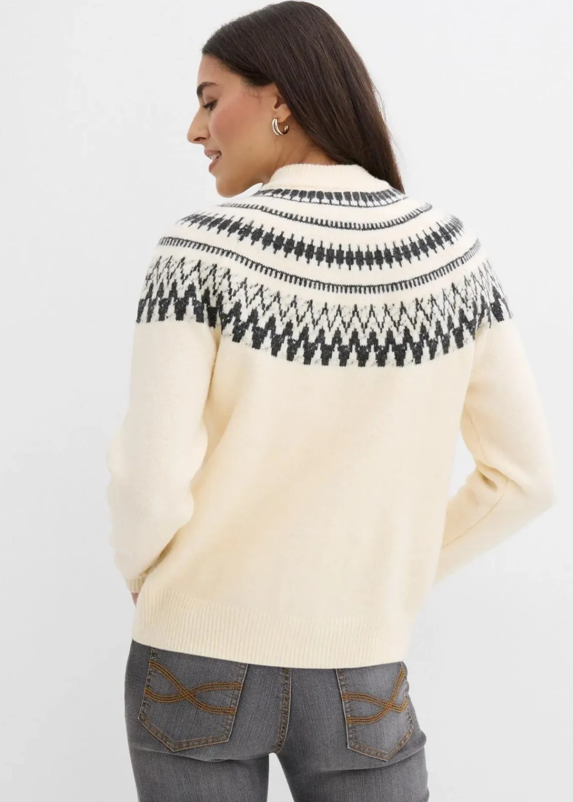 bonprix Bekleidung·Jeans|Nachhaltigere Materialien^Norweger-Strickjacke naturbeige norwegermuster