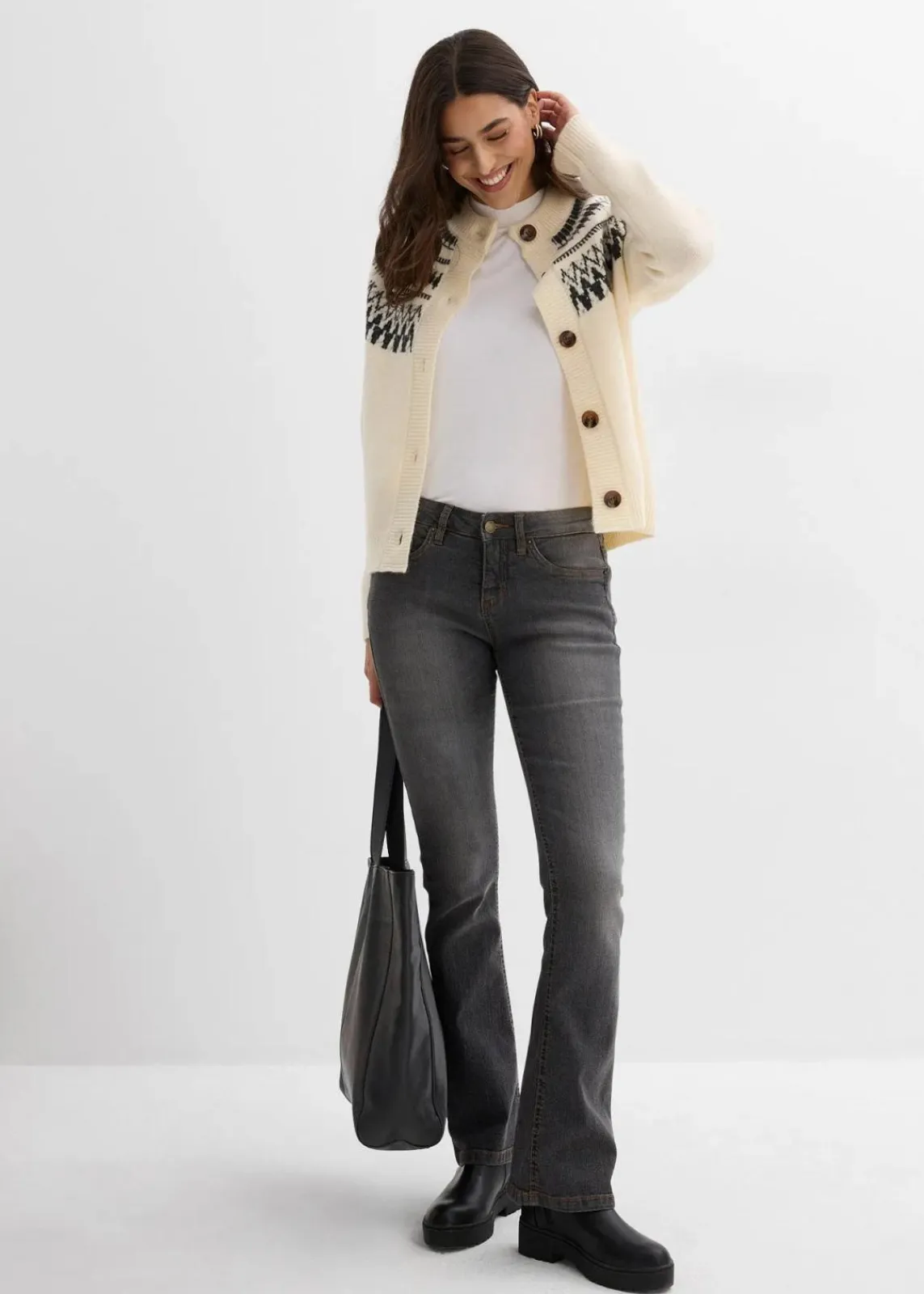 bonprix Bekleidung·Jeans|Nachhaltigere Materialien^Norweger-Strickjacke naturbeige norwegermuster