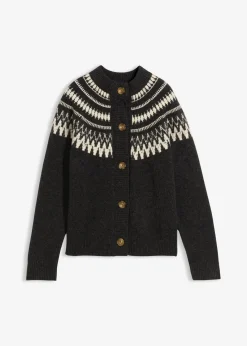bonprix Pullover & Strickjacken|Nachhaltigere Materialien^Norweger-Strickjacke anthrazit norwegermuster