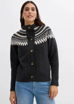 bonprix Pullover & Strickjacken|Nachhaltigere Materialien^Norweger-Strickjacke anthrazit norwegermuster