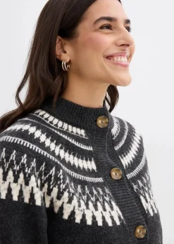bonprix Pullover & Strickjacken|Nachhaltigere Materialien^Norweger-Strickjacke anthrazit norwegermuster