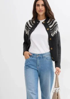 bonprix Pullover & Strickjacken|Nachhaltigere Materialien^Norweger-Strickjacke anthrazit norwegermuster