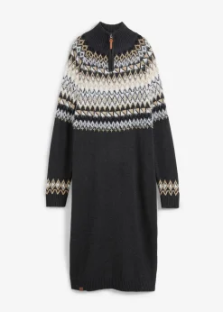 bonprix Bekleidung·Umstandsmode|Kleider^Norweger-Strickkleid anthrazit meliert/wollweiß norwegermuster
