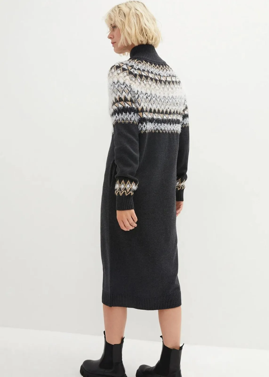 bonprix Bekleidung·Umstandsmode|Kleider^Norweger-Strickkleid anthrazit meliert/wollweiß norwegermuster