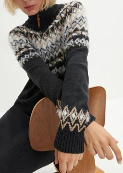 bonprix Bekleidung·Umstandsmode|Kleider^Norweger-Strickkleid anthrazit meliert/wollweiß norwegermuster