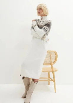 bonprix Kleider|Bekleidung·Umstandsmode^Norweger-Strickkleid wollweiß norwegermuster