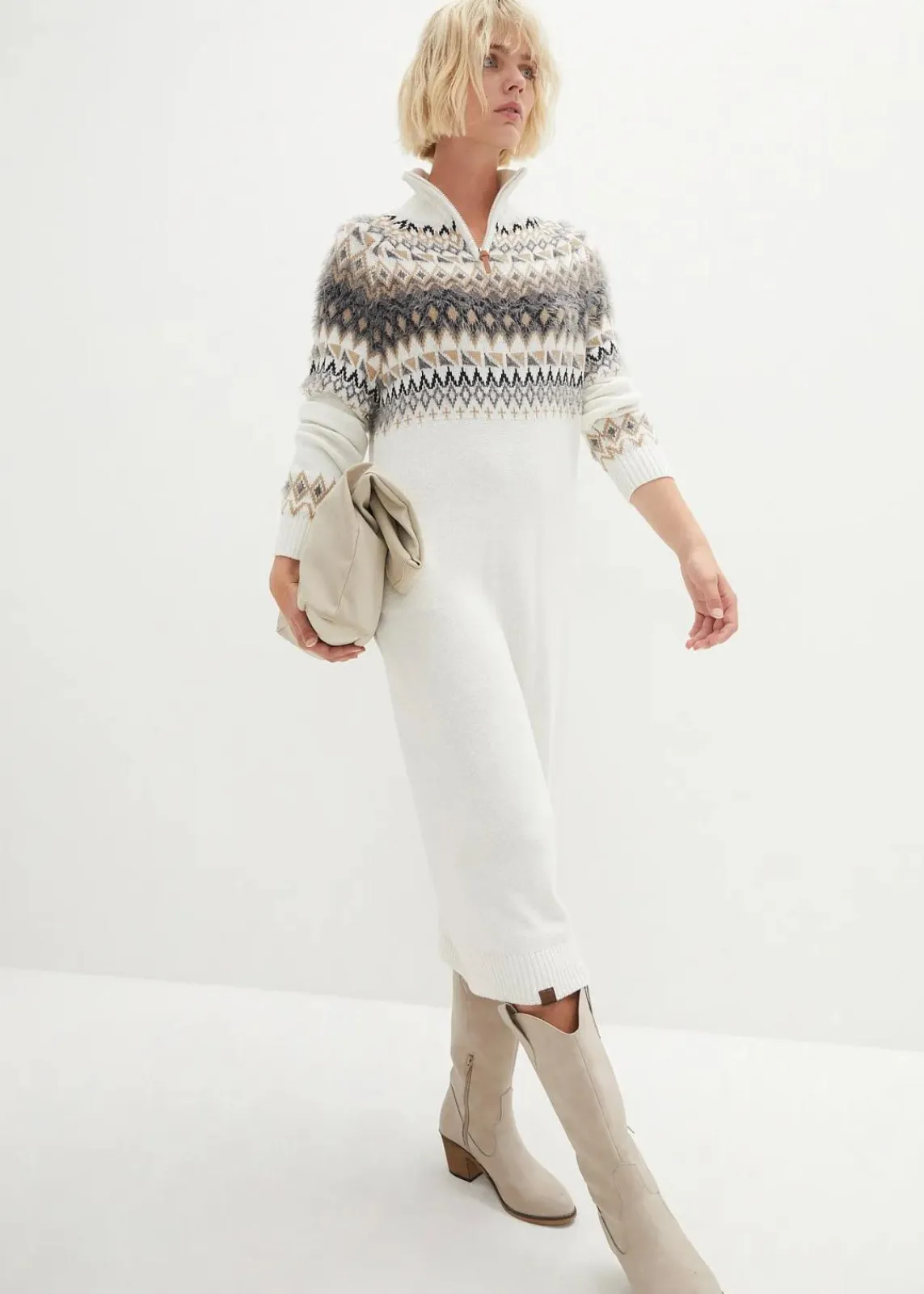 bonprix Kleider|Bekleidung·Umstandsmode^Norweger-Strickkleid wollweiß norwegermuster
