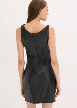 bonprix Kleider^Offshoulder Minikleid in Lederimitat schwarz