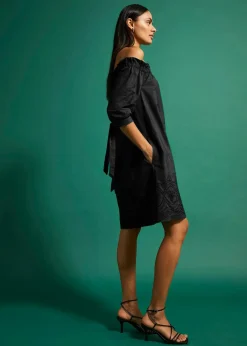 bonprix Kleider^Off-Shoulder-Kleid aus reiner Baumwolle mit Lochstickerei schwarz