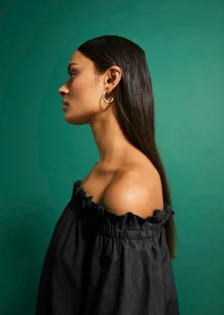 bonprix Kleider^Off-Shoulder-Kleid aus reiner Baumwolle mit Lochstickerei schwarz