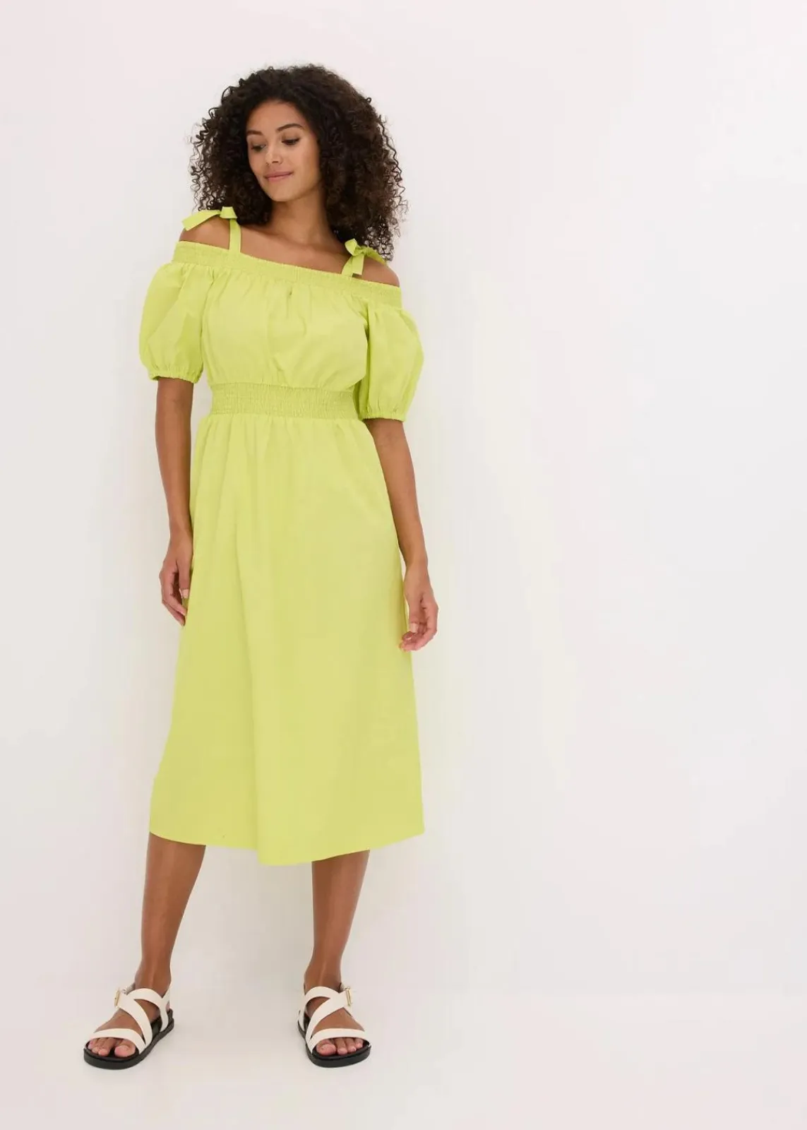 bonprix Kleider|Bekleidung·Pullover & Strickjacken^Off-Shoulder-Kleid aus reiner Bio-Baumwolle zitrusgelb