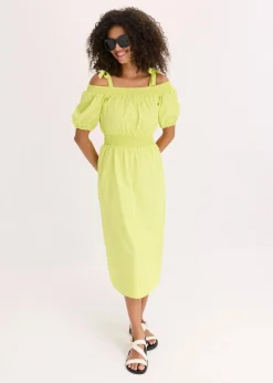 bonprix Kleider|Bekleidung·Pullover & Strickjacken^Off-Shoulder-Kleid aus reiner Bio-Baumwolle zitrusgelb