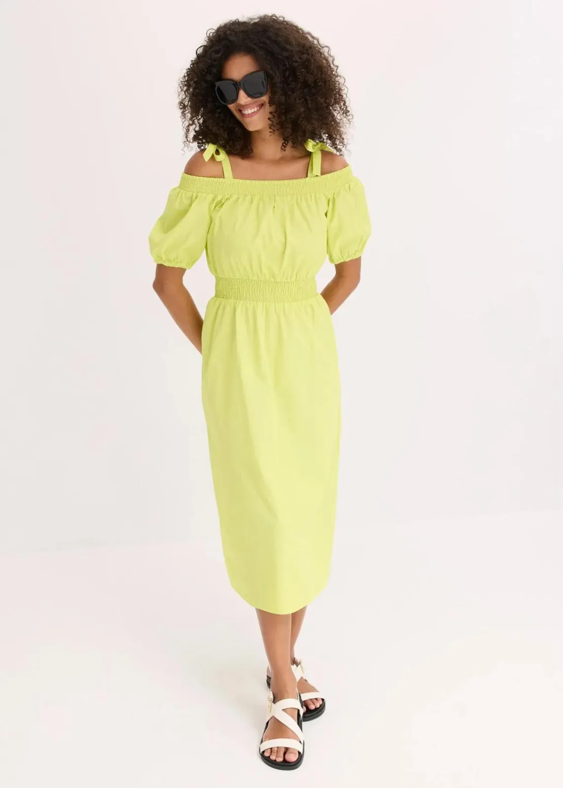 bonprix Kleider|Bekleidung·Pullover & Strickjacken^Off-Shoulder-Kleid aus reiner Bio-Baumwolle zitrusgelb