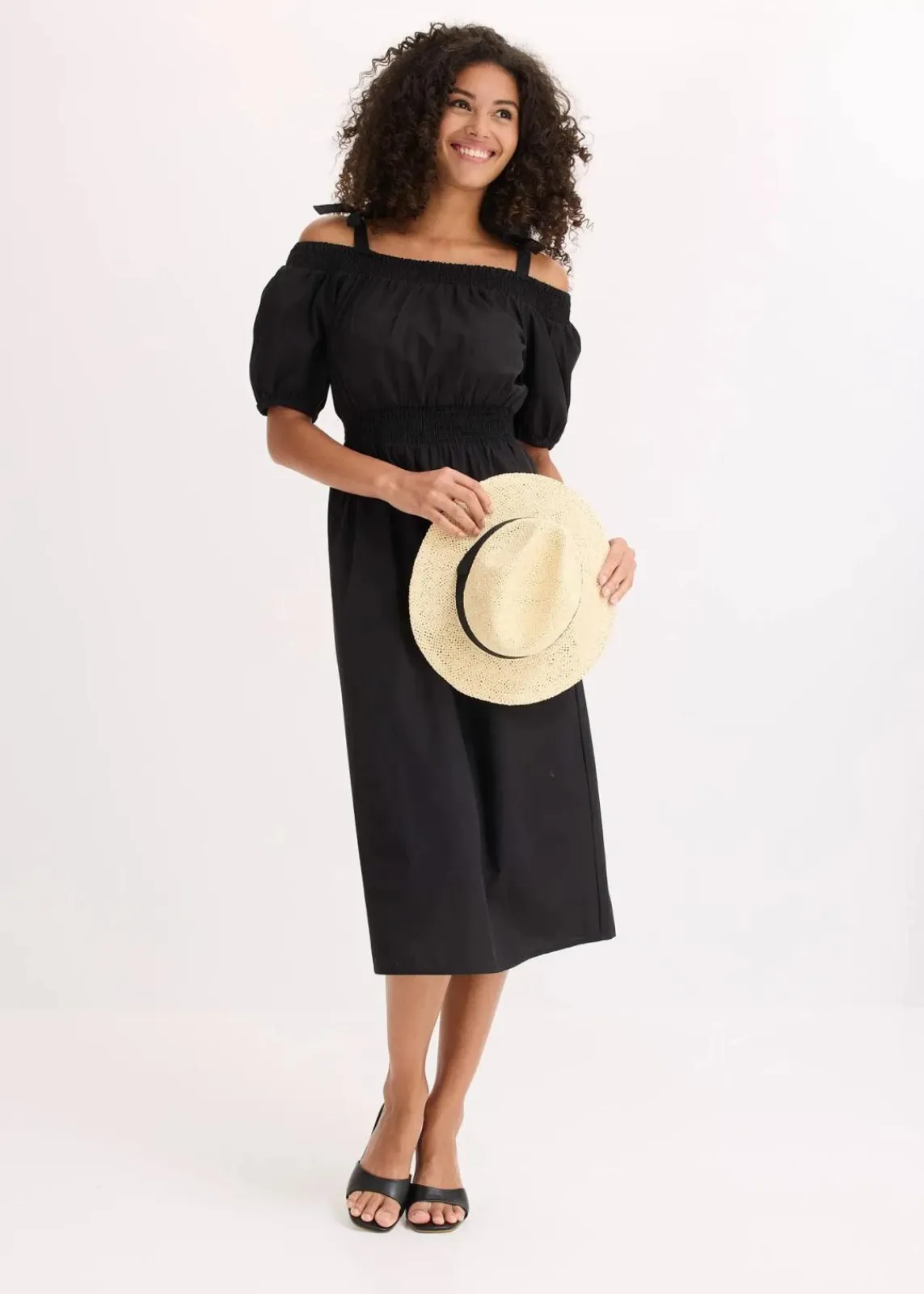 bonprix Bekleidung·Pullover & Strickjacken|Kleider^Off-Shoulder-Kleid aus reiner Bio-Baumwolle schwarz