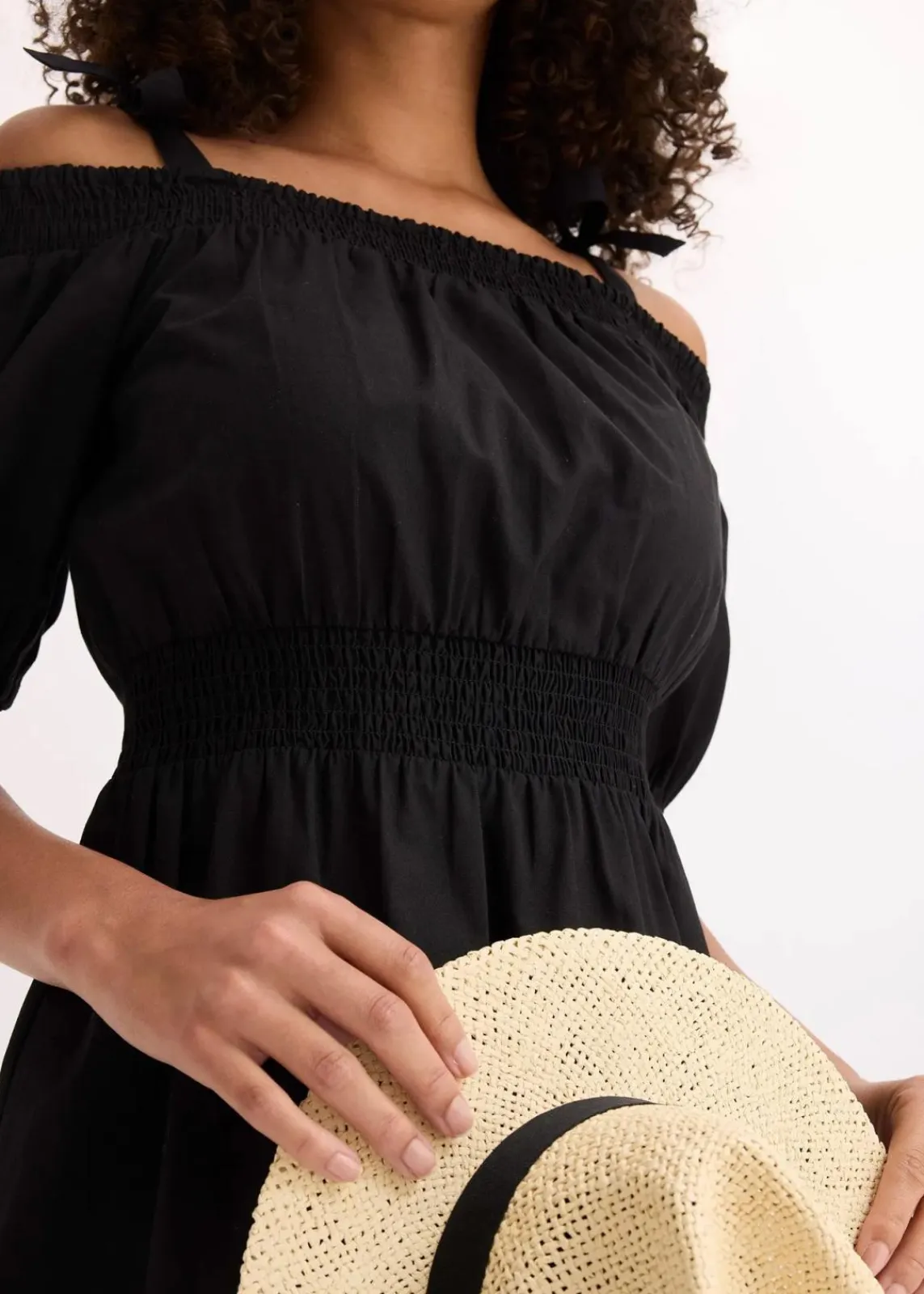 bonprix Bekleidung·Pullover & Strickjacken|Kleider^Off-Shoulder-Kleid aus reiner Bio-Baumwolle schwarz