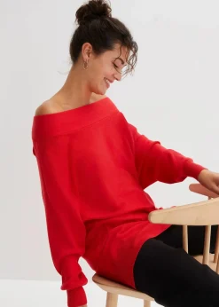 bonprix Pullover & Strickjacken|Nachhaltigere Materialien^Off-Shoulder-Pullover aus Viskose-Mix erdbeere