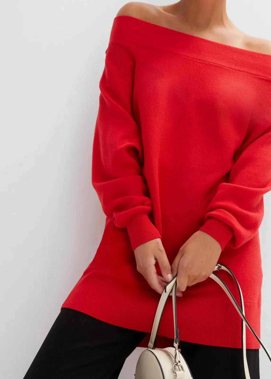 bonprix Pullover & Strickjacken|Nachhaltigere Materialien^Off-Shoulder-Pullover aus Viskose-Mix erdbeere