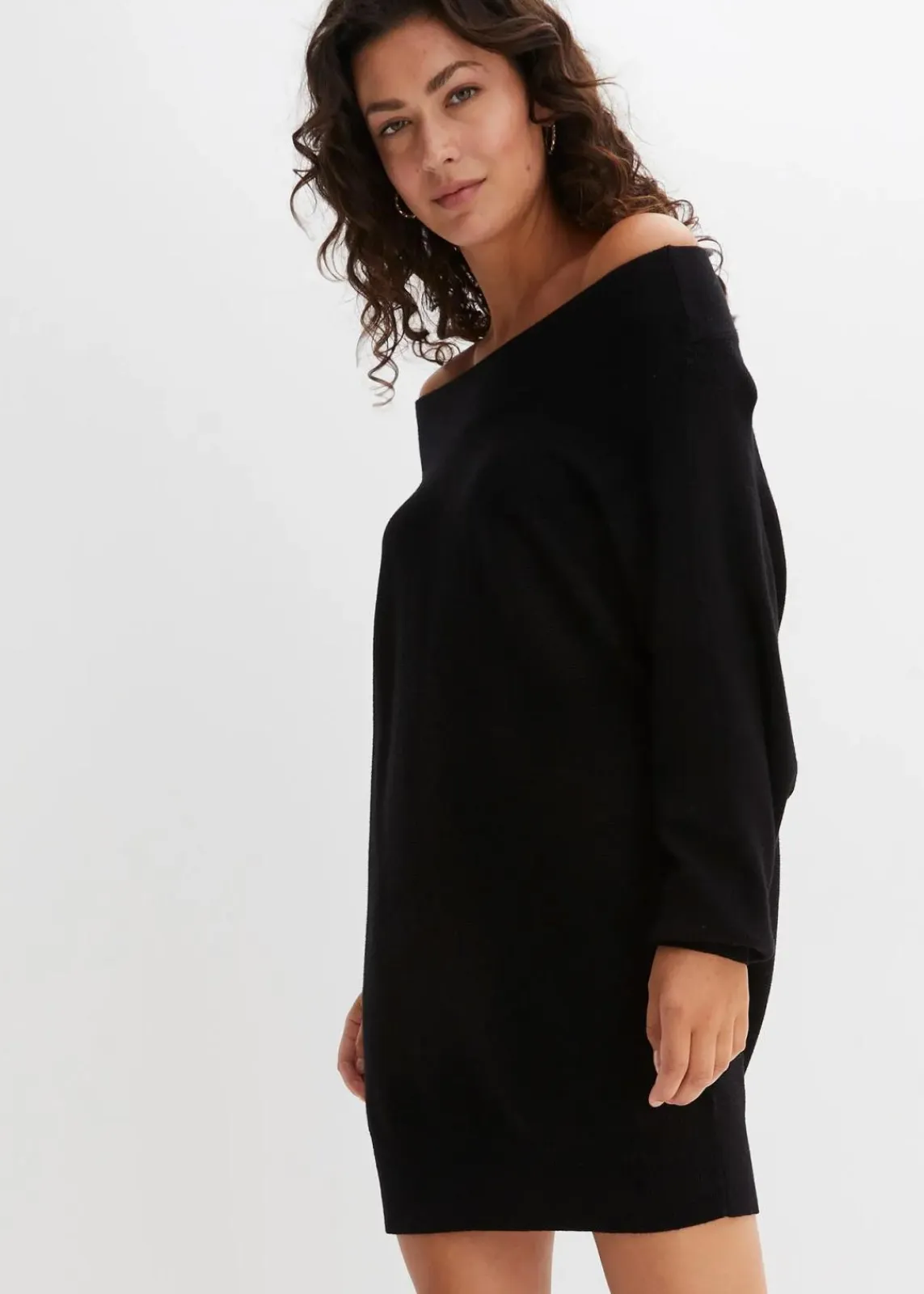 bonprix Bekleidung·Jeans|Nachhaltigere Materialien^Off-Shoulder-Pullover aus Viskose-Mix schwarz