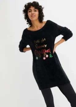 bonprix Bekleidung·Jeans|Pullover & Strickjacken^Off-Shoulder-Pullover mit Weihnachtsmotiv schwarz