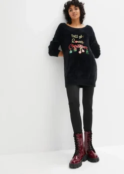 bonprix Bekleidung·Jeans|Pullover & Strickjacken^Off-Shoulder-Pullover mit Weihnachtsmotiv schwarz