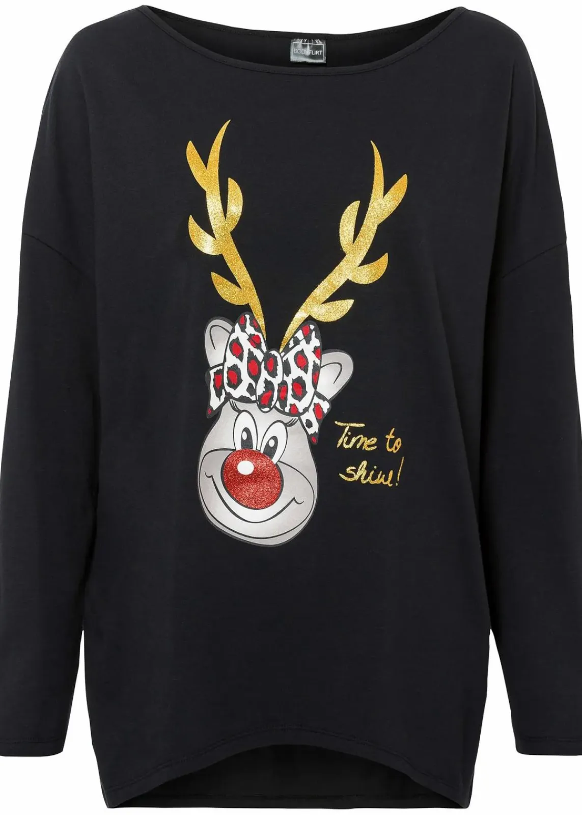 bonprix Shirts & Tops^Off-Shoulder-Shirt mit Weihnachtsmotiv schwarz