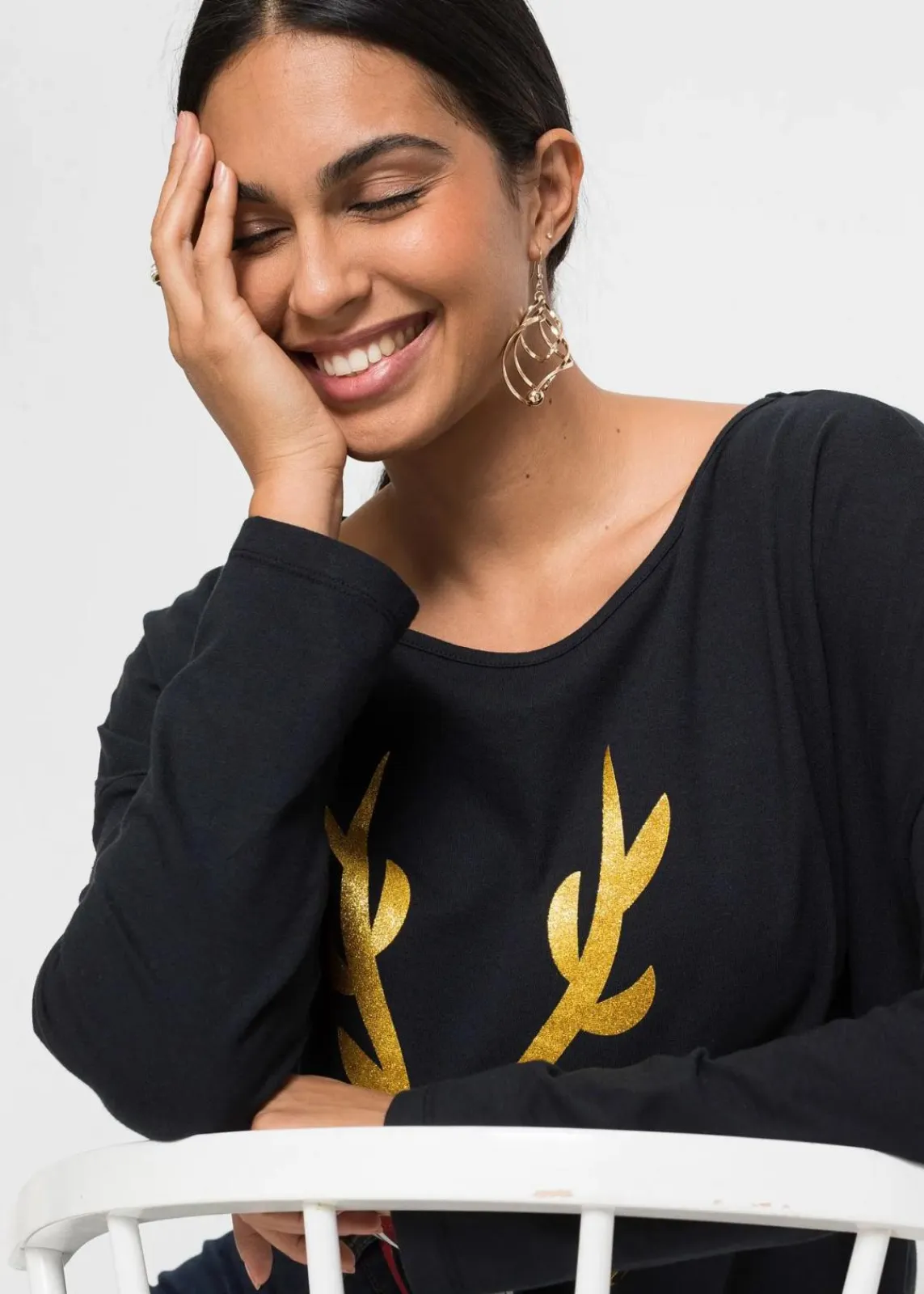 bonprix Shirts & Tops^Off-Shoulder-Shirt mit Weihnachtsmotiv schwarz