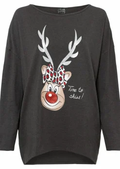 bonprix Shirts & Tops^Off-Shoulder-Shirt mit Weihnachtsmotiv anthrazit meliert