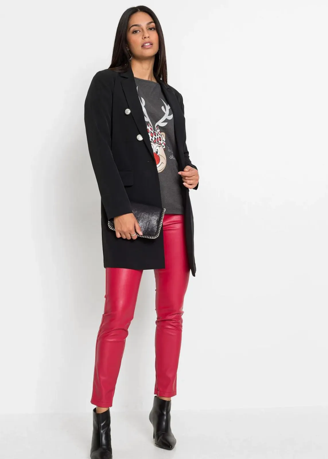 bonprix Shirts & Tops^Off-Shoulder-Shirt mit Weihnachtsmotiv anthrazit meliert