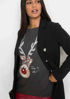 bonprix Shirts & Tops^Off-Shoulder-Shirt mit Weihnachtsmotiv anthrazit meliert