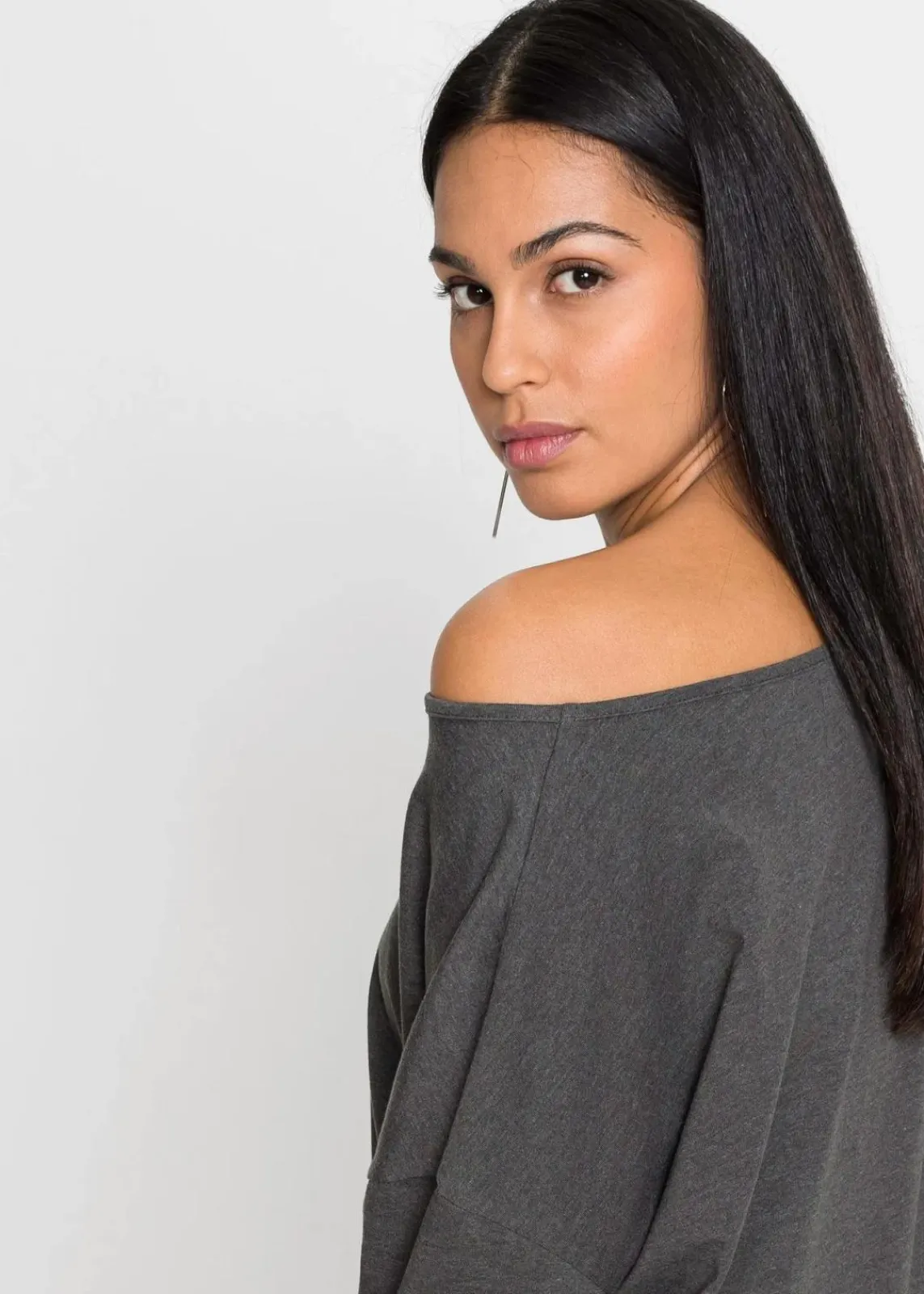 bonprix Shirts & Tops^Off-Shoulder-Shirt mit Weihnachtsmotiv anthrazit meliert