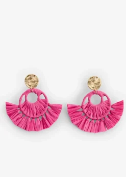 bonprix Schuhe & Accessoires In Spezialgrößen·Schmuck|Schmuck^Ohrstecker in Strohoptik fuchsia/goldfarben