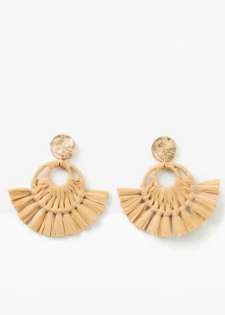 bonprix Schmuck|Schuhe & Accessoires In Spezialgrößen·Schmuck^Ohrstecker in Strohoptik natur/goldfarben