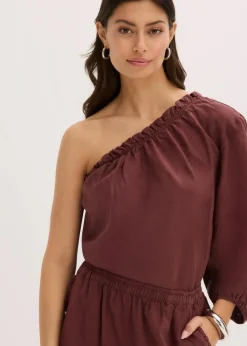 bonprix Blusen & Tuniken^One-Shoulder Bluse mit Leinenanteil kaffeebraun