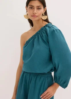 bonprix Blusen & Tuniken^One-Shoulder Bluse mit Leinenanteil pfeffergrün