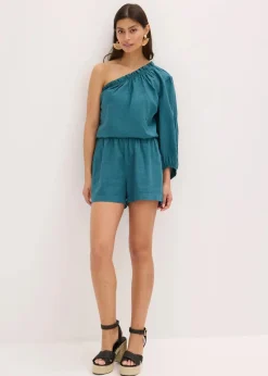 bonprix Blusen & Tuniken^One-Shoulder Bluse mit Leinenanteil pfeffergrün