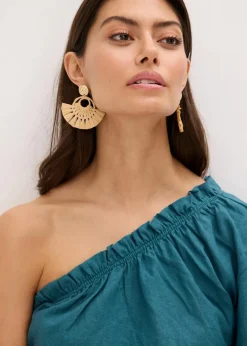 bonprix Blusen & Tuniken^One-Shoulder Bluse mit Leinenanteil pfeffergrün
