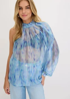 bonprix Blusen & Tuniken^One-Shoulder Chiffonbluse mit leichter Transparenz blau bedruckt