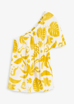 bonprix Bekleidung·Jacken & Mäntel|Blusen & Tuniken^One-Shoulder-Bluse aus strukturierter Viskose weiß/lemoncurry floral