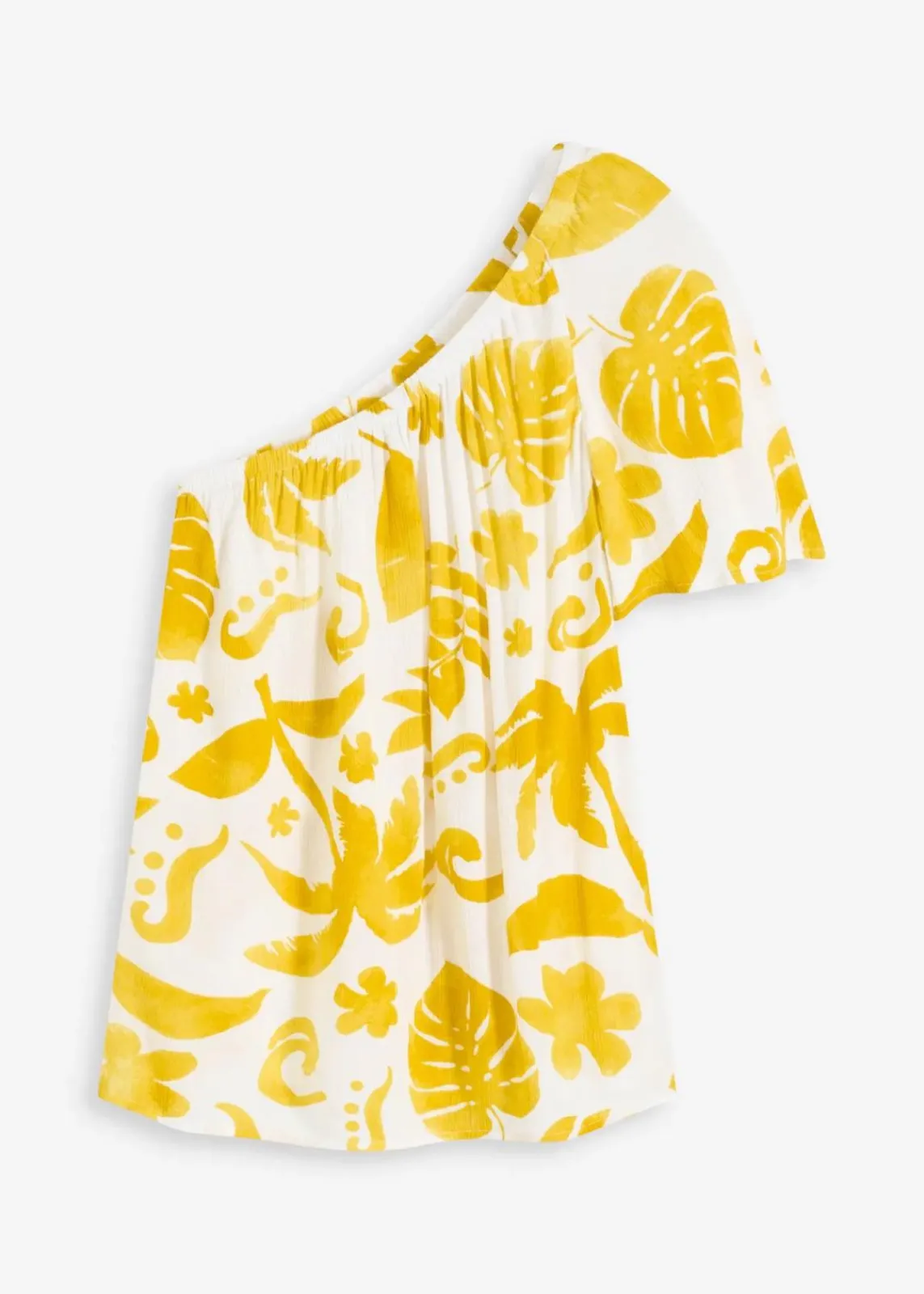 bonprix Bekleidung·Jacken & Mäntel|Blusen & Tuniken^One-Shoulder-Bluse aus strukturierter Viskose weiß/lemoncurry floral