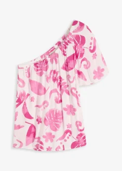 bonprix Nachhaltigere Materialien|Blusen & Tuniken^One-Shoulder-Bluse aus strukturierter Viskose weiß/fuchsia floral