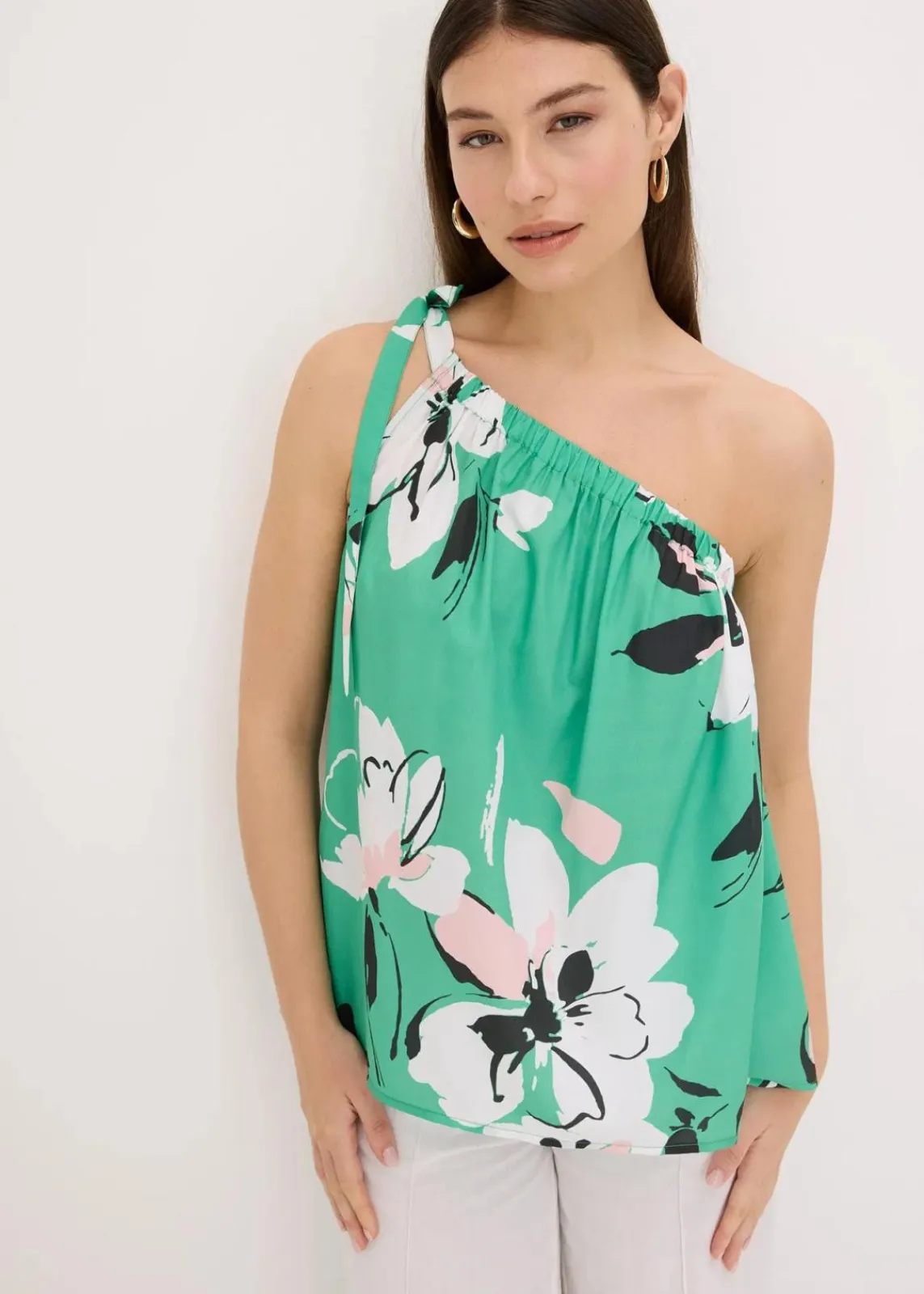 bonprix Blusen & Tuniken|Shirts & Tops^One-Shoulder-Blusentop grün geblümt